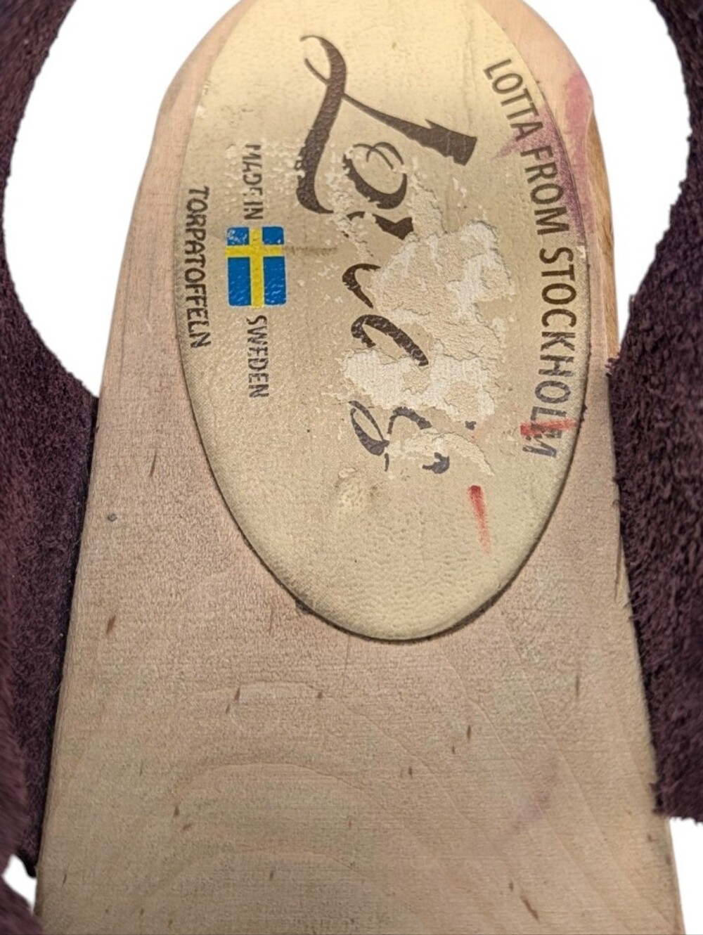 Lotta Stockholm Eggplant Color  Leather T-Strap Wood Clogs EU 41 US 9.5   S4223 - Picture 10 of 13